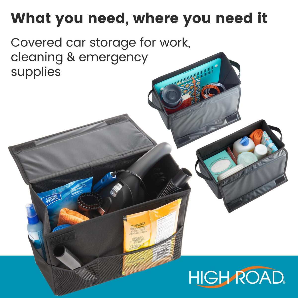 High Road Carganizer in car during road trip for tidy travel