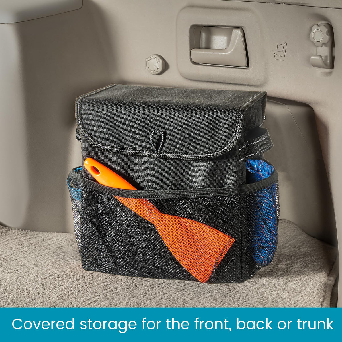 High Road Carganizer open interior with pockets organizing bottles and small items