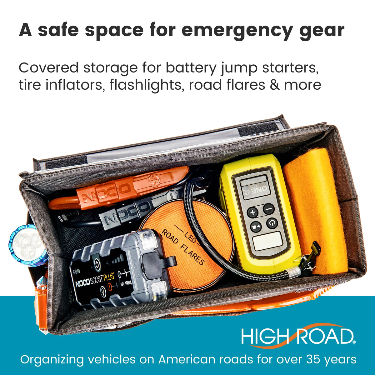 High Road Carganizer side pockets show easy-access storage benefits