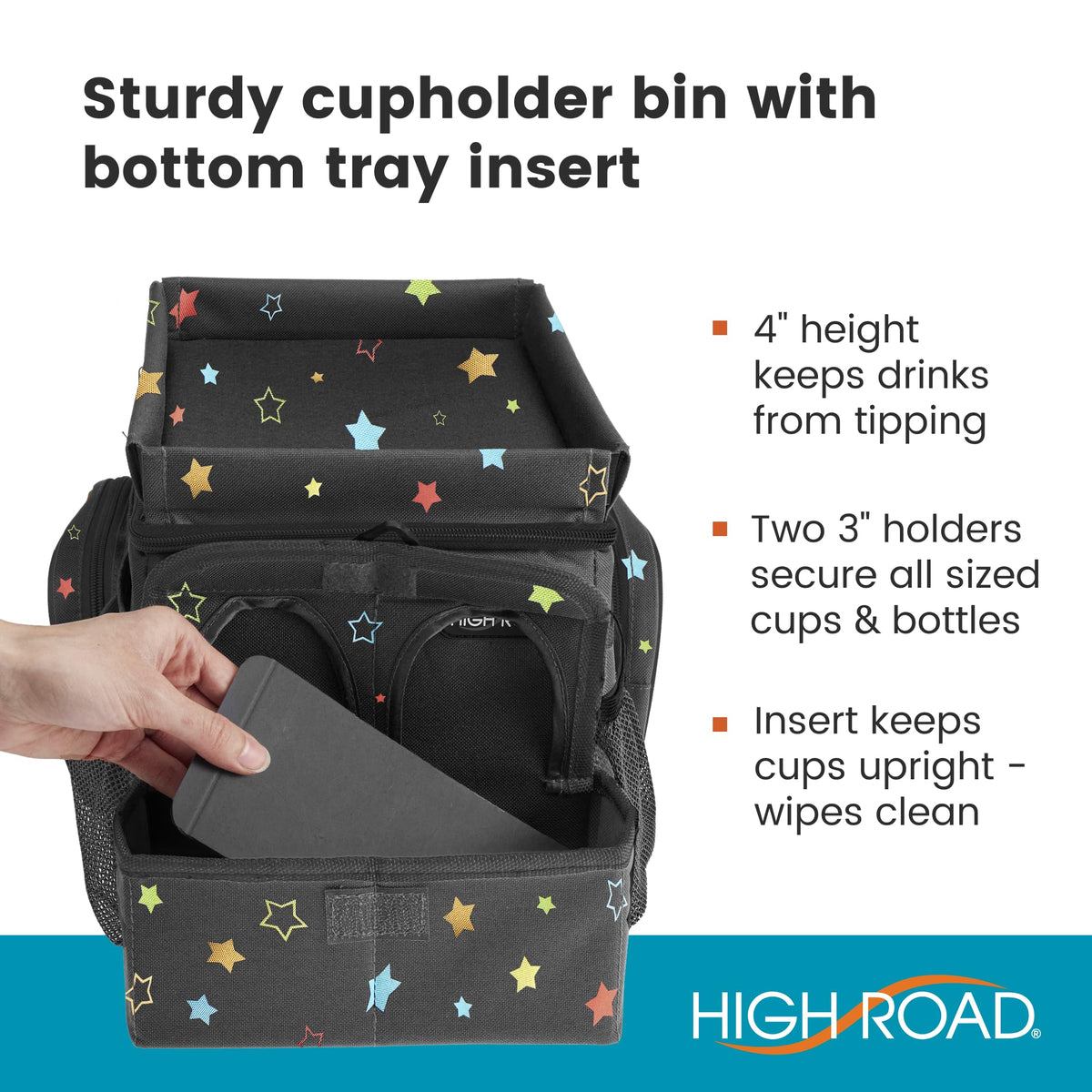 High Road CarHop cup holders in use securing drinks while traveling
