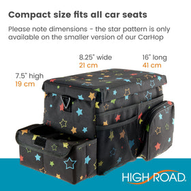 High Road CarHop mounted on car seat demonstrating secure fit