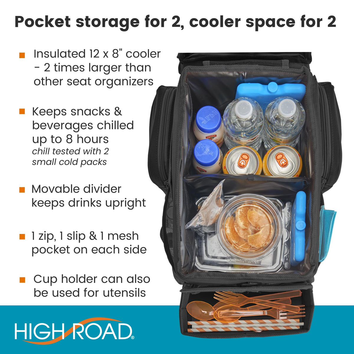 High Road CarHop side pocket detail holding utensils for easy access