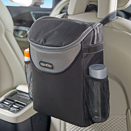 High Road front-mounted cooler on car seat showing organized storage benefit