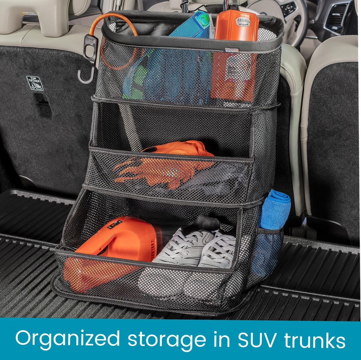 High Road installed on backseat middle position to organize kids’ items