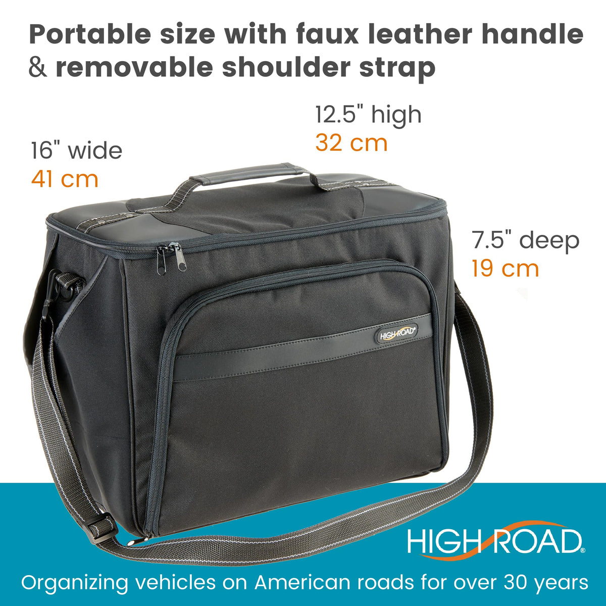 High Road organizer installed on a car seat showing tidy workspace and easy access while traveling