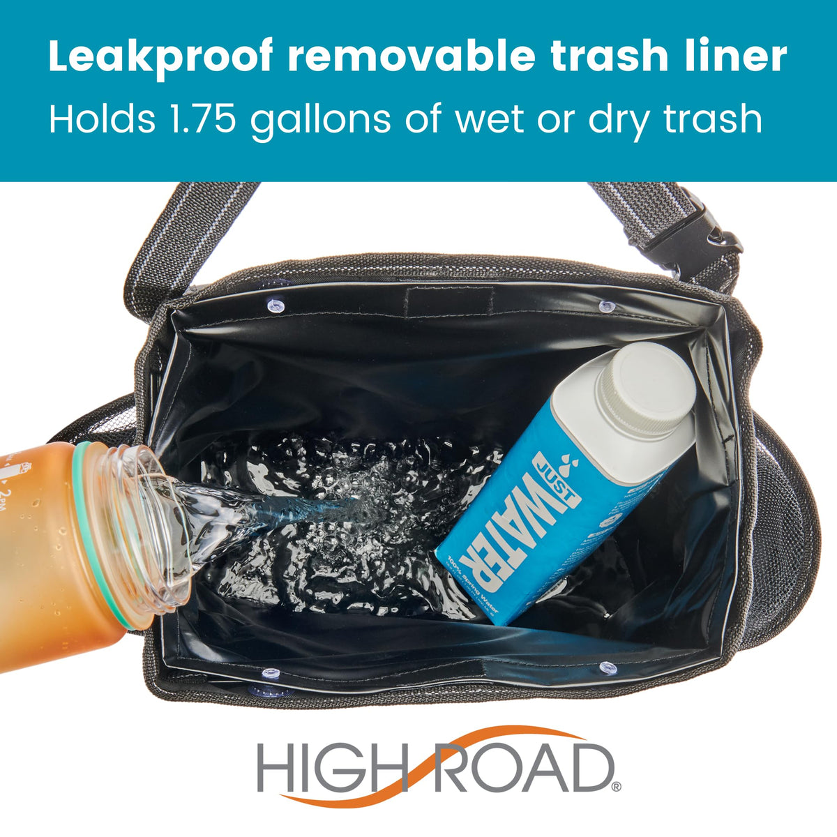 High Road side pocket holding a water bottle and wipes for organized convenience
