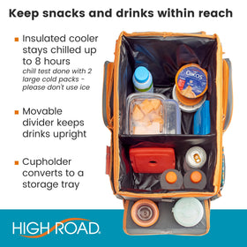 high road side pocket detail holding phone and charger for organized storage