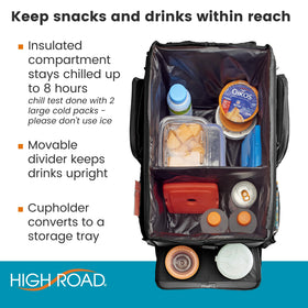 High Road side pocket storage holding bottles and cables for organized trips