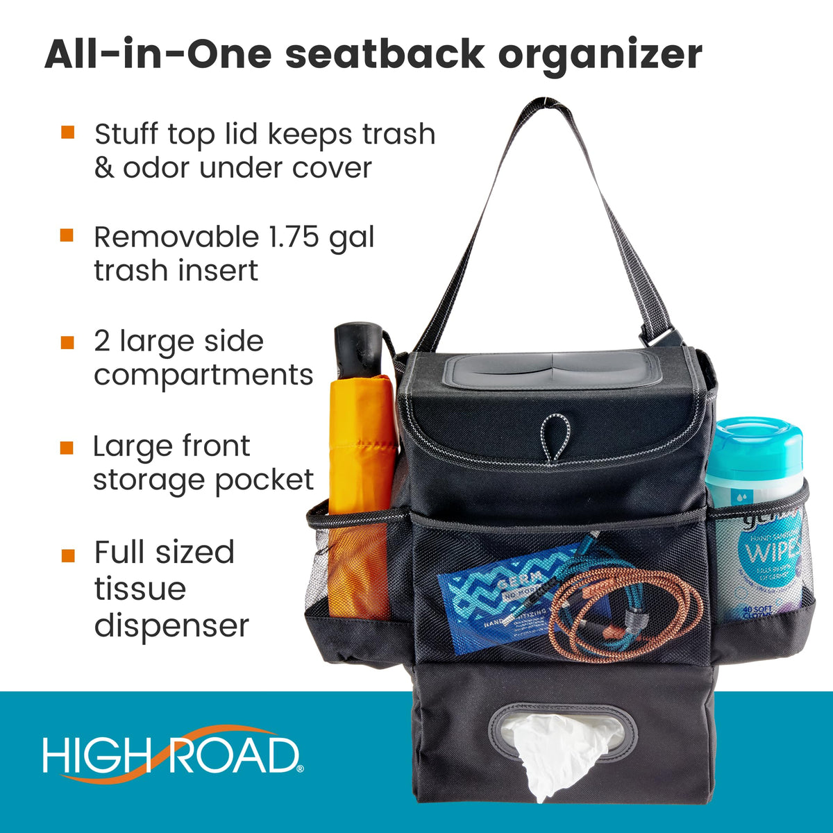 High Road closeup of tissue compartment holding a full size box for easy access