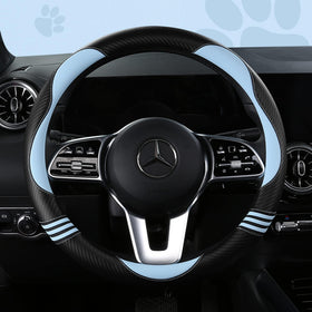 HighnessHwoo front view of blue cat steering cover showing full design benefit personalization