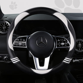 HighnessHwoo front view of white cat steering cover showing cute design and snug fit