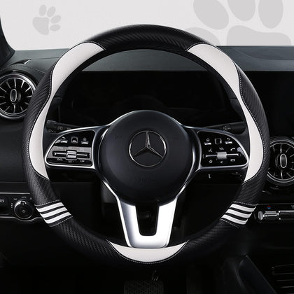 HighnessHwoo front view of white cat steering cover showing cute design and snug fit