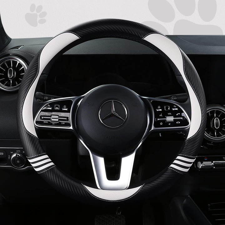 HighnessHwoo front view of white cat steering cover showing cute design and snug fit