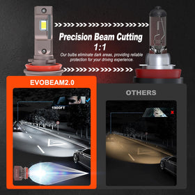 HIKARI WINGS detailed view of Evobeam2.0 chip and beam pattern demonstrating focused light