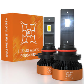 HIKARI WINGS 9005 front view showing bulb shape and connector, clear upgrade benefit