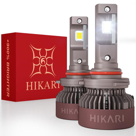 HIKARI WINGS front view of 9005 foglight bulb showing plug-and-play connector and housing benefits