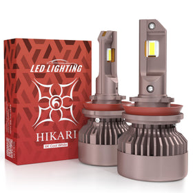 HIKARI WINGS front view of two H11 bulbs showing plug and housing for easy install
