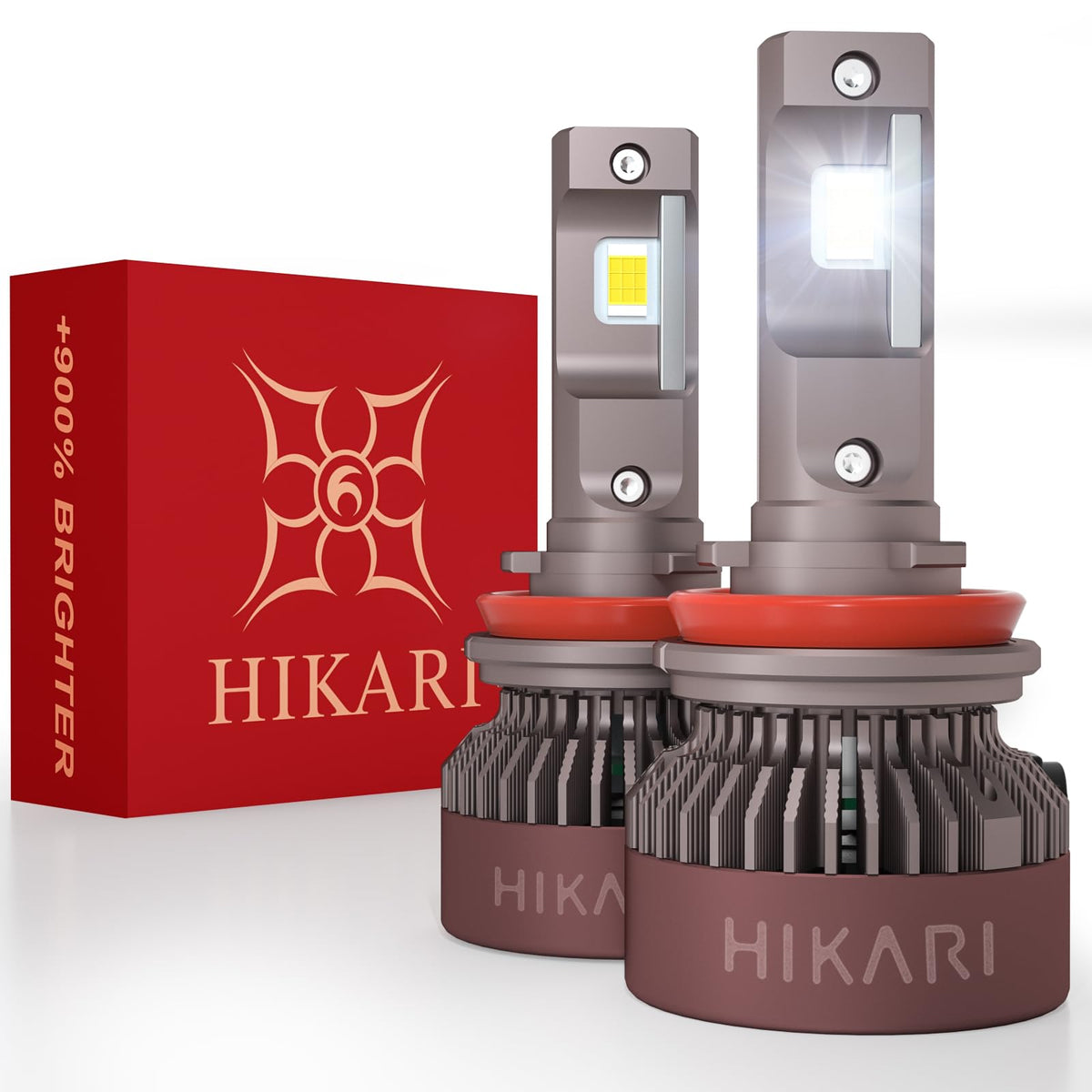 HIKARI WINGS front view of H11 foglight bulbs showing plug-in ease and brightness