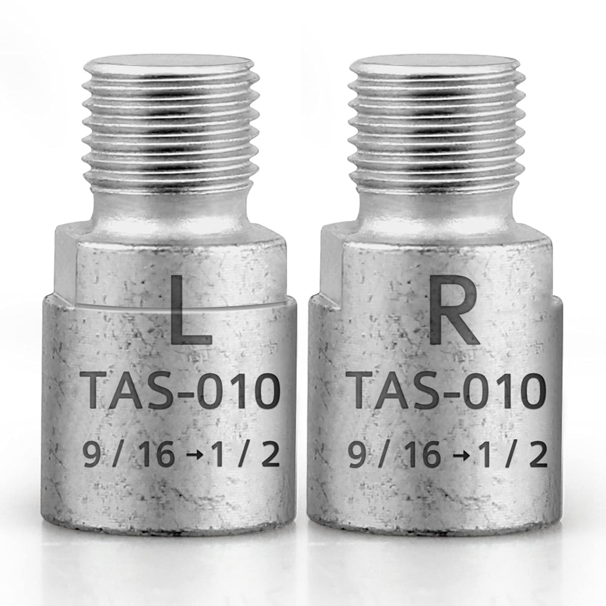 Hikenture adapter front view showing chrome-moly finish and clear L R marks for correct fit