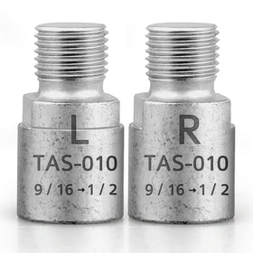Hikenture adapter front view showing chrome-moly finish and clear L R marks for correct fit