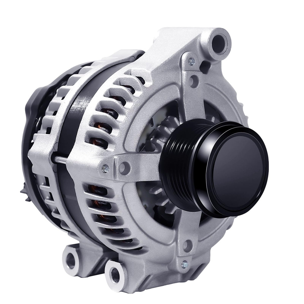 Hikevent alternator front view showing mounting points and secure fit benefit