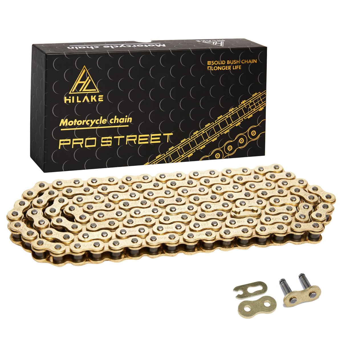 HILAKE 420H chain front view showing full link set and included master link for easy fitment