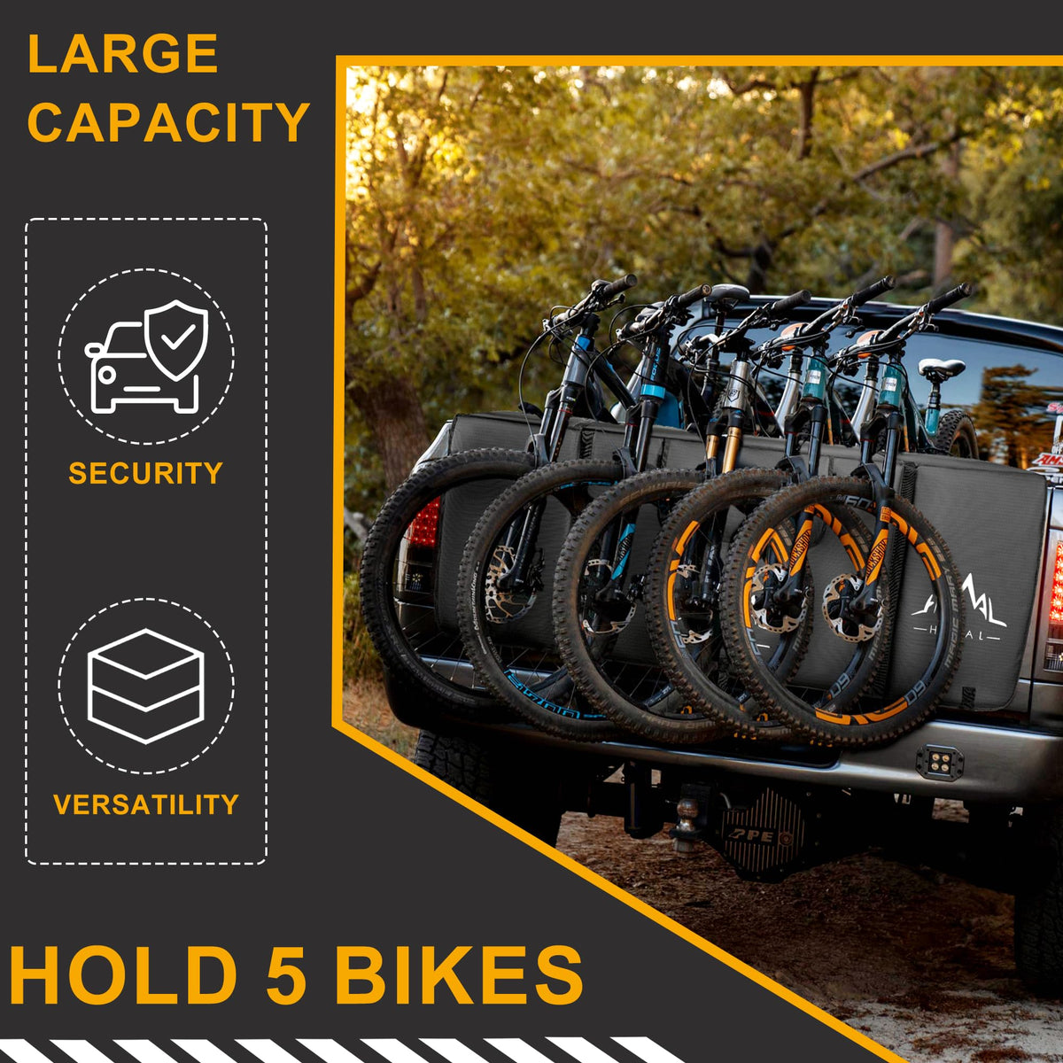 Himal Outdoors pad in use carrying five mountain bikes securely on tailgate