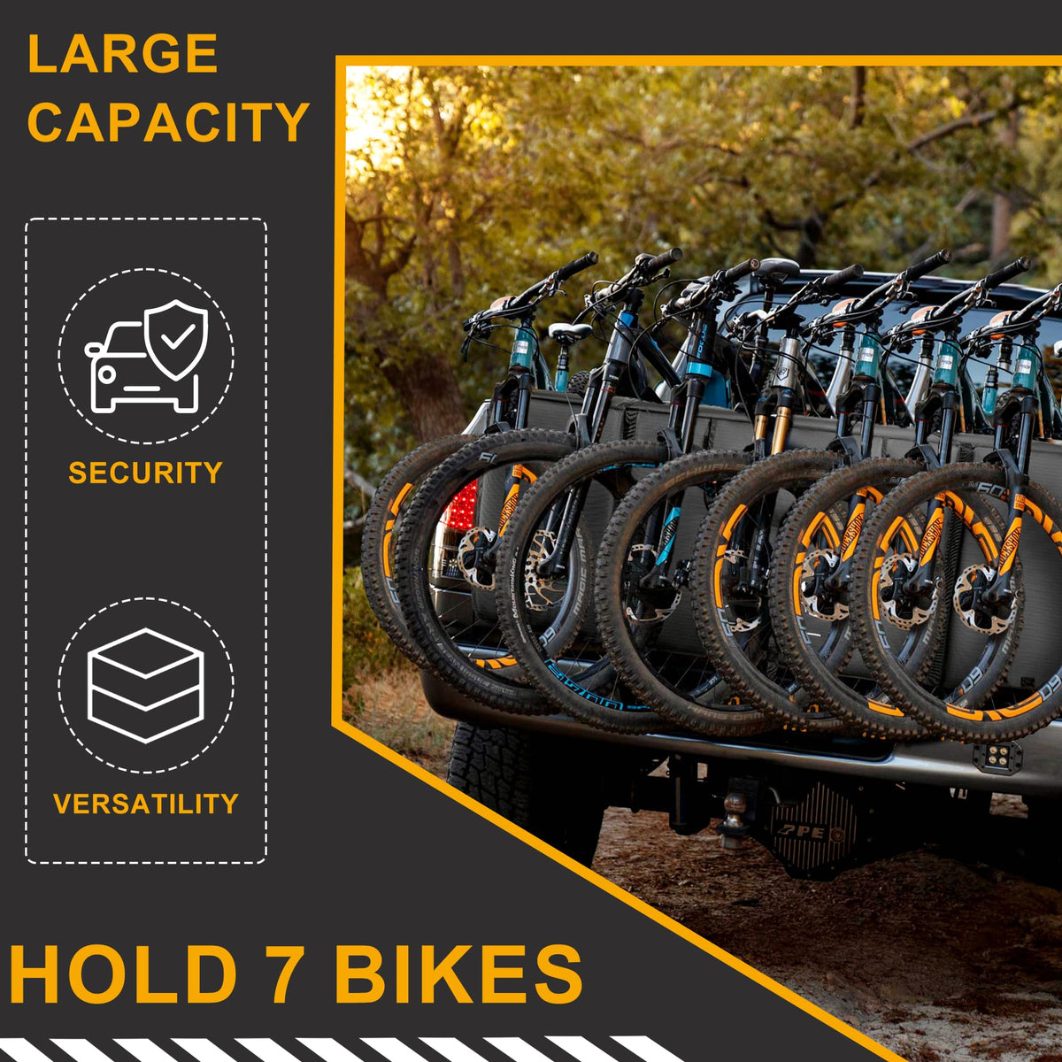 Himal Outdoors pad installed on truck with bikes secured, saving bed space