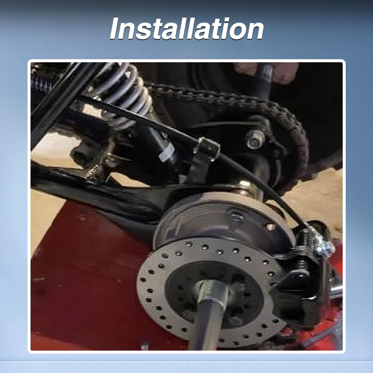 HIMARKLIF caliper mounted on ATV rear wheel demonstrating fitment and improved control