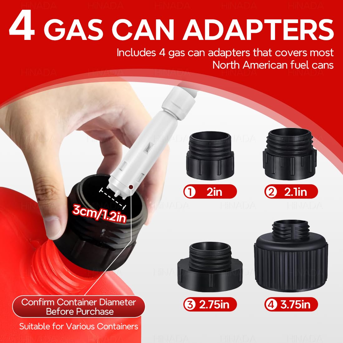 HiNADA pump assembled on a gas can demonstrating leak-reduced safe transfer