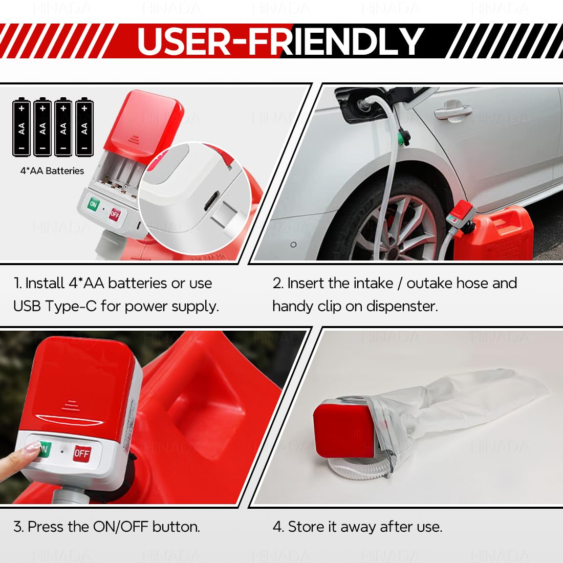 HiNADA USB-C cable connection showing USB power option for emergencies