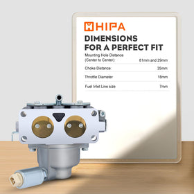 Hipa carburetor next to ruler to show compact size and fit benefit