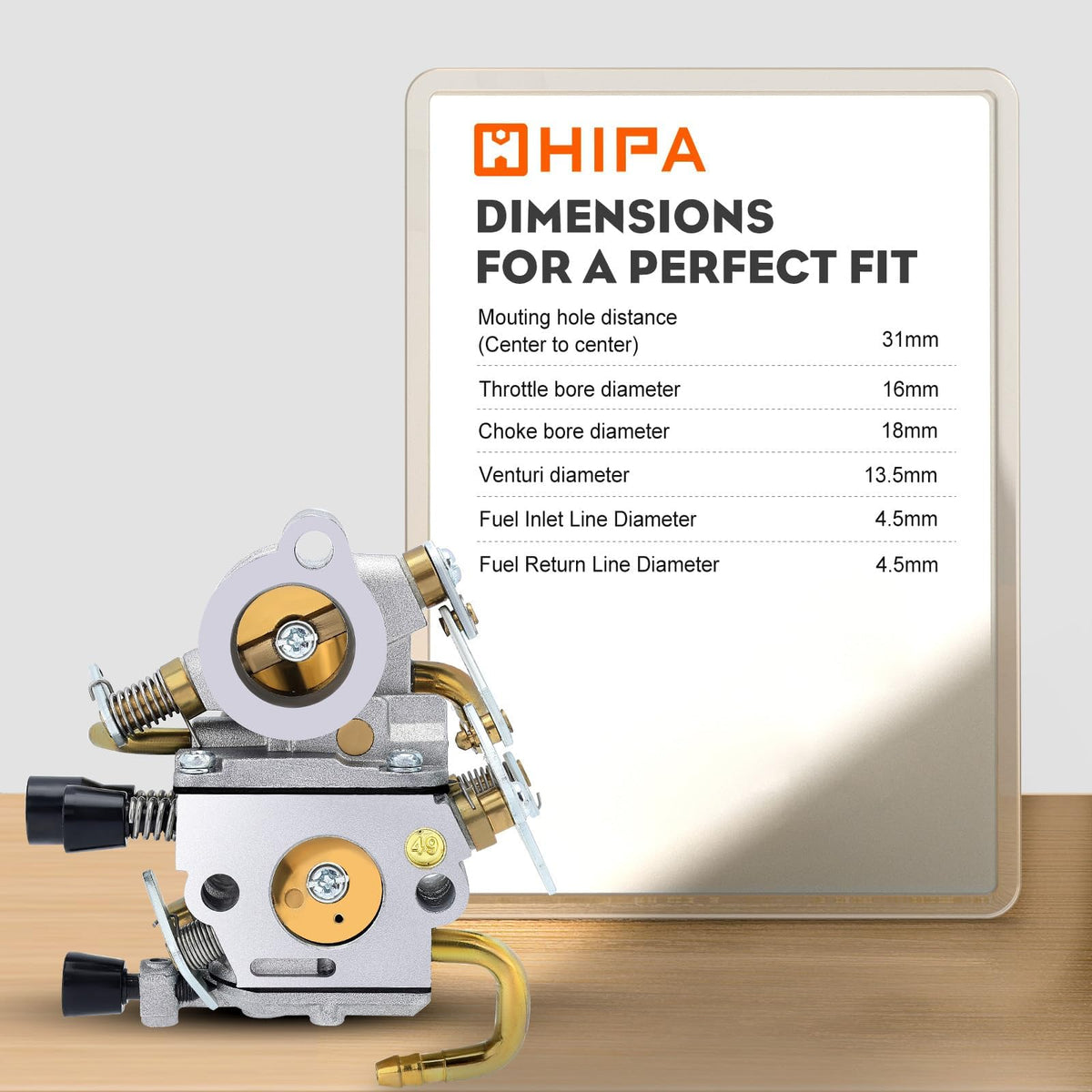 HIPA spark plug and primer bulb detail ensuring easier starts and ignition