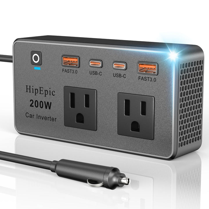 HipEpic front view showing AC and USB ports for versatile charging