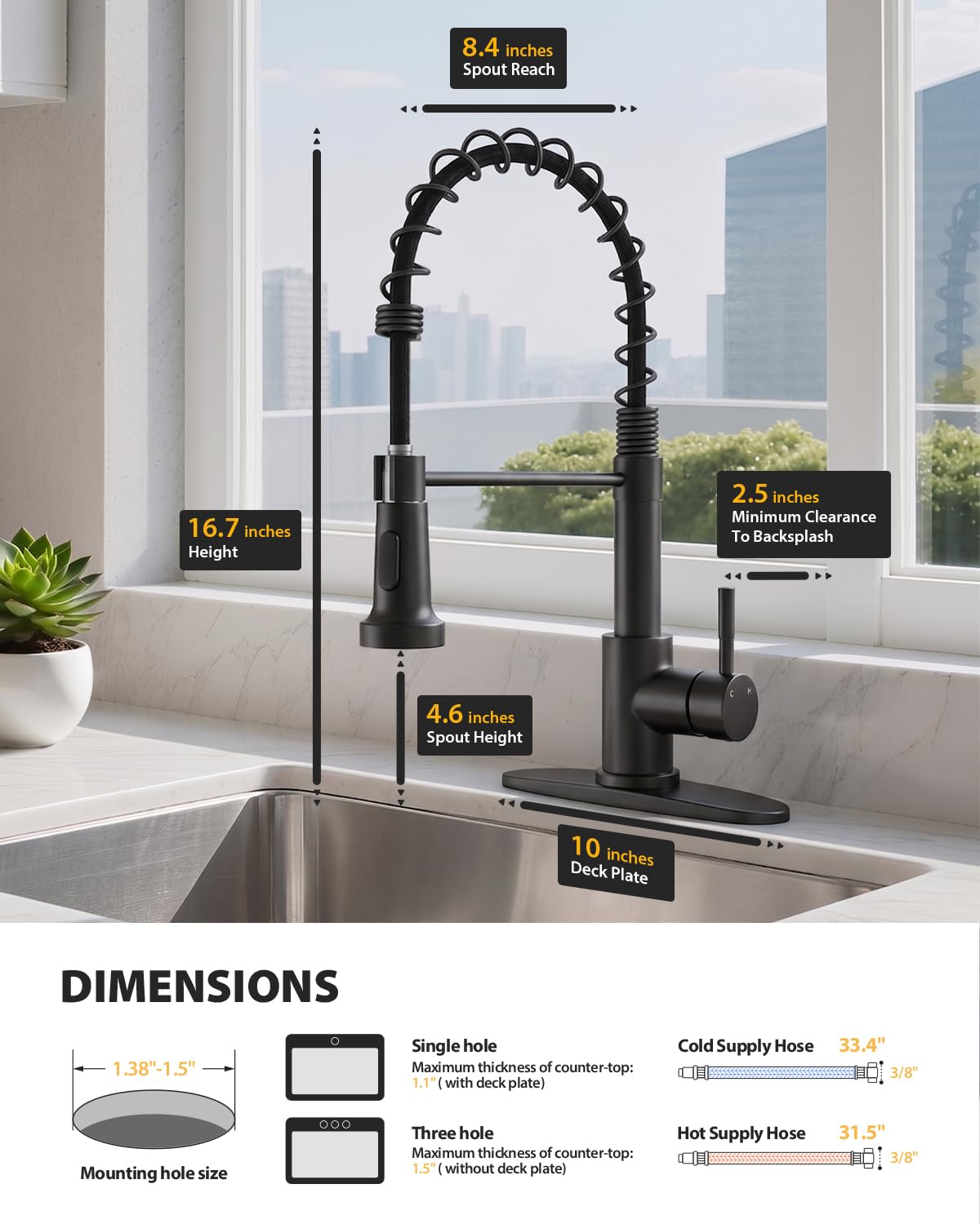 Hiqufet side profile showing 360° swivel spout for full sink reach