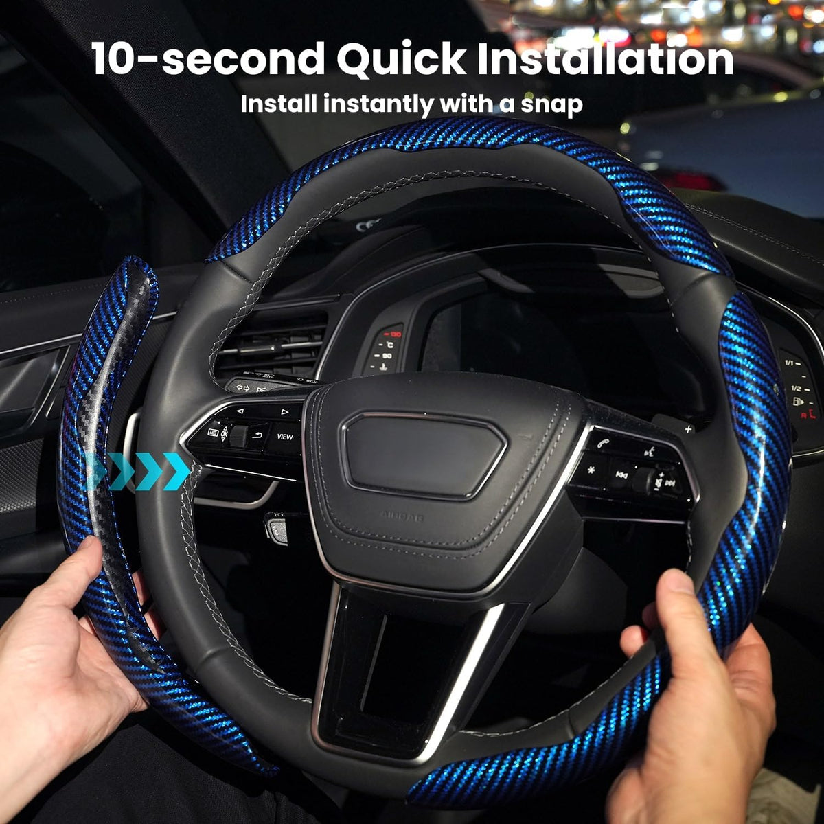 Hiseanllo cover next to ruler showing fit for 14–16 inch steering wheels