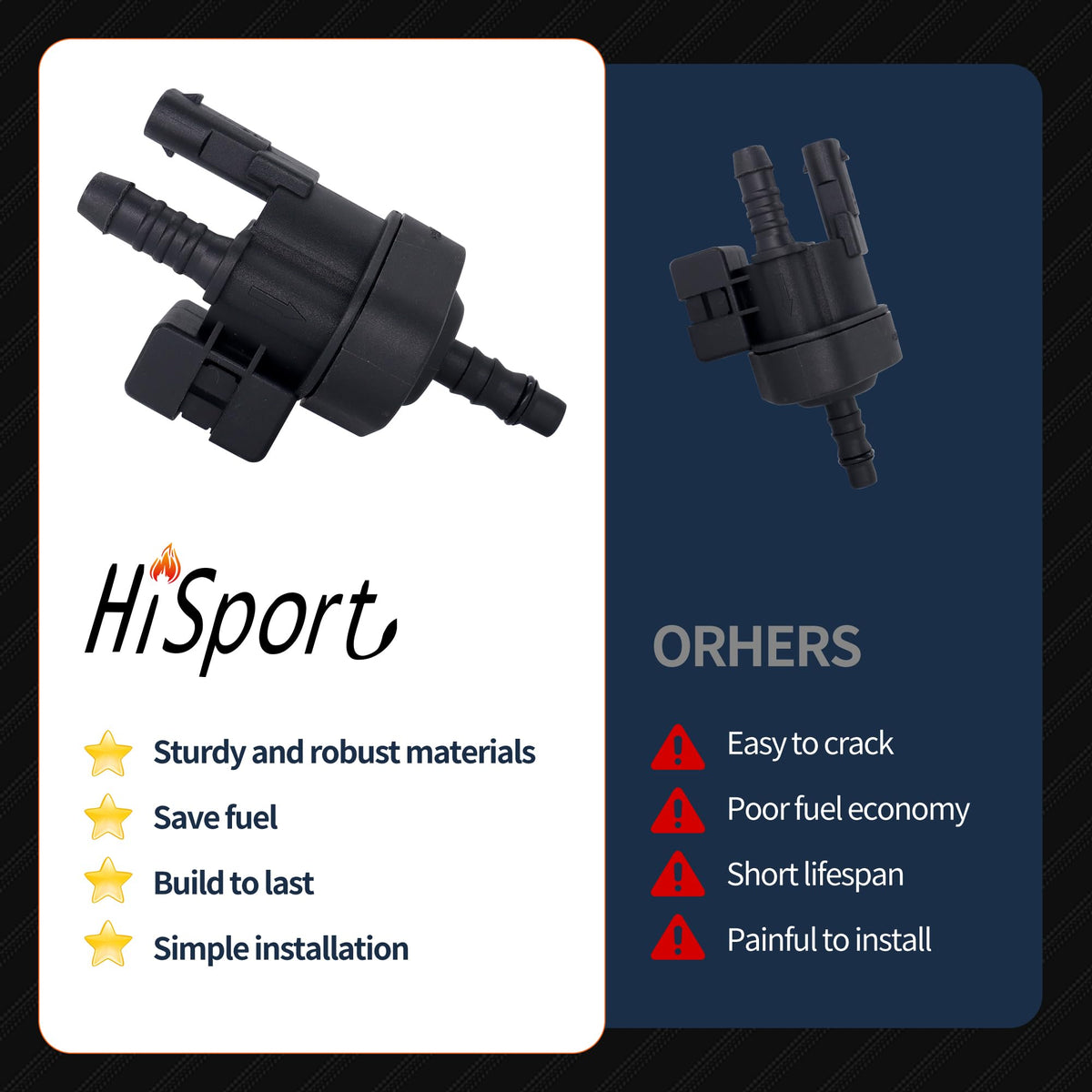 HiSport purge valve installed in engine bay demonstrating direct-fit benefit