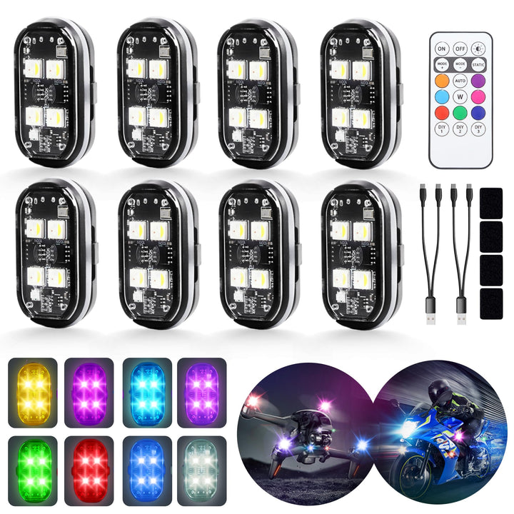 HISUMER front view of eight cordless strobe lights showing kit layout and benefits