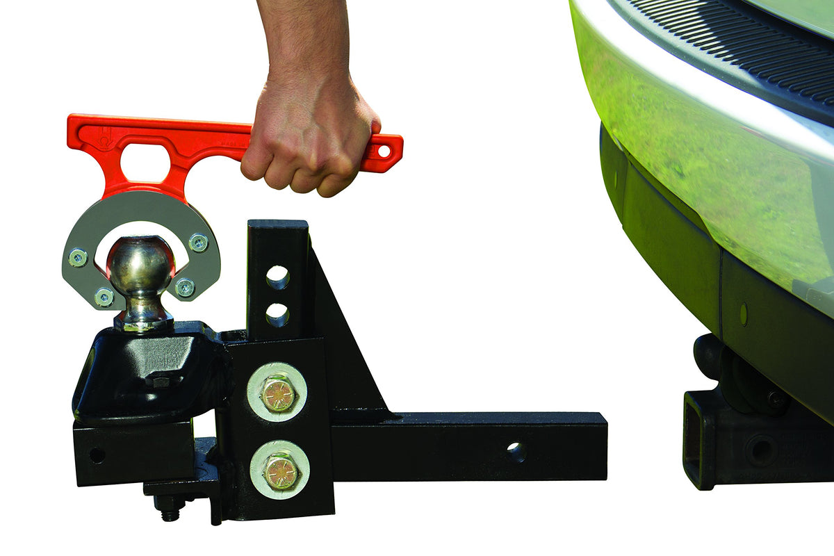 HitchGrip front view on ball mount showing secure grip for easier lifting