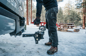HitchGrip in use aligning a travel trailer coupler for safer hookups