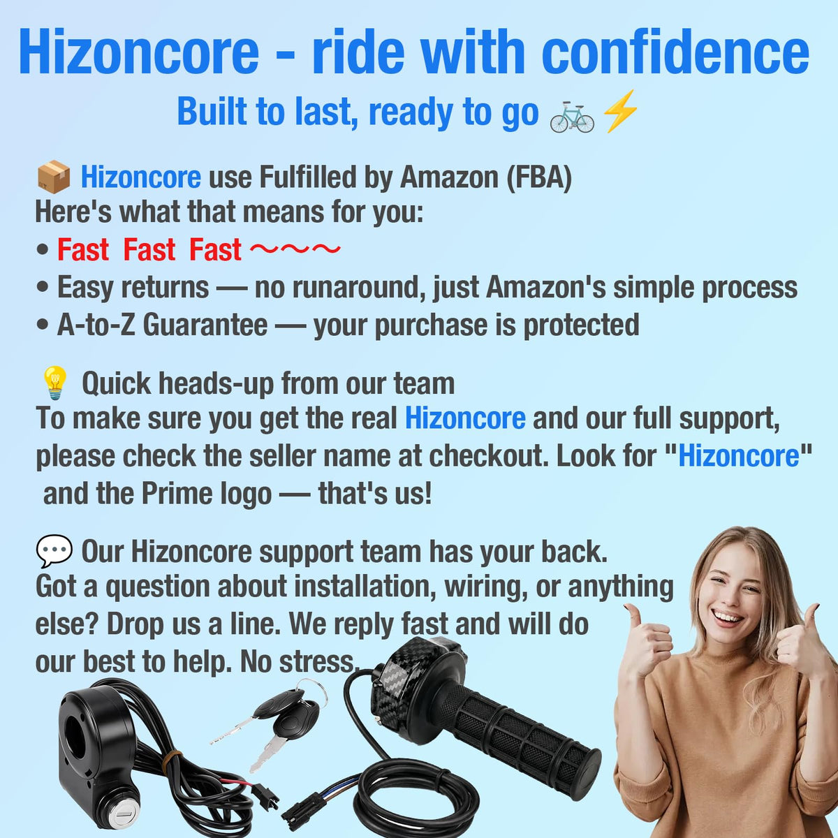 Hizoncore pre-wired 3-pin connector enabling fast plug-and-play setup