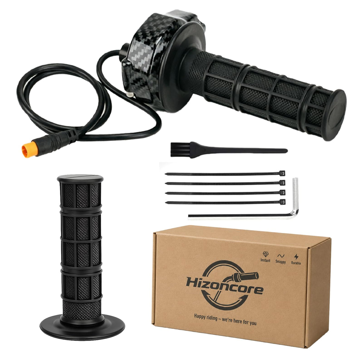 Hizoncore throttle front assembly showing fit and durable finish benefit