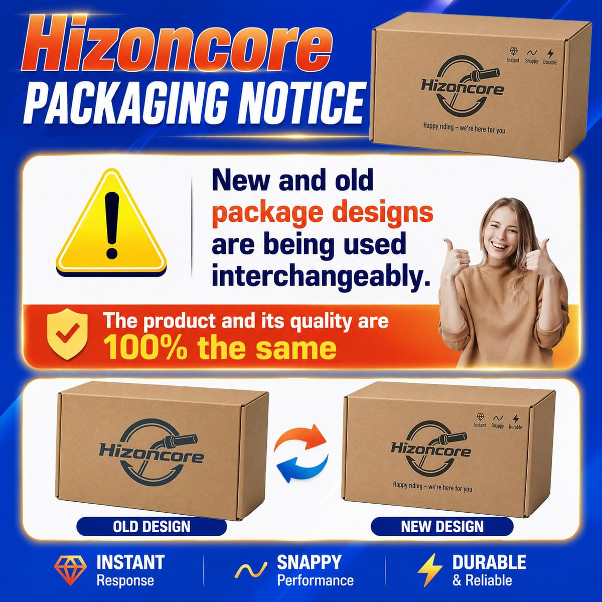 Hizoncore throttle held by hand to show size and ergonomic grip benefit