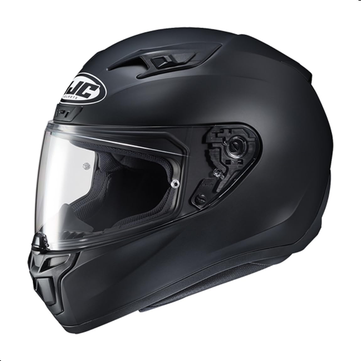 HJC i10 front view semi flat black showing secure fit and DOT label benefit safety