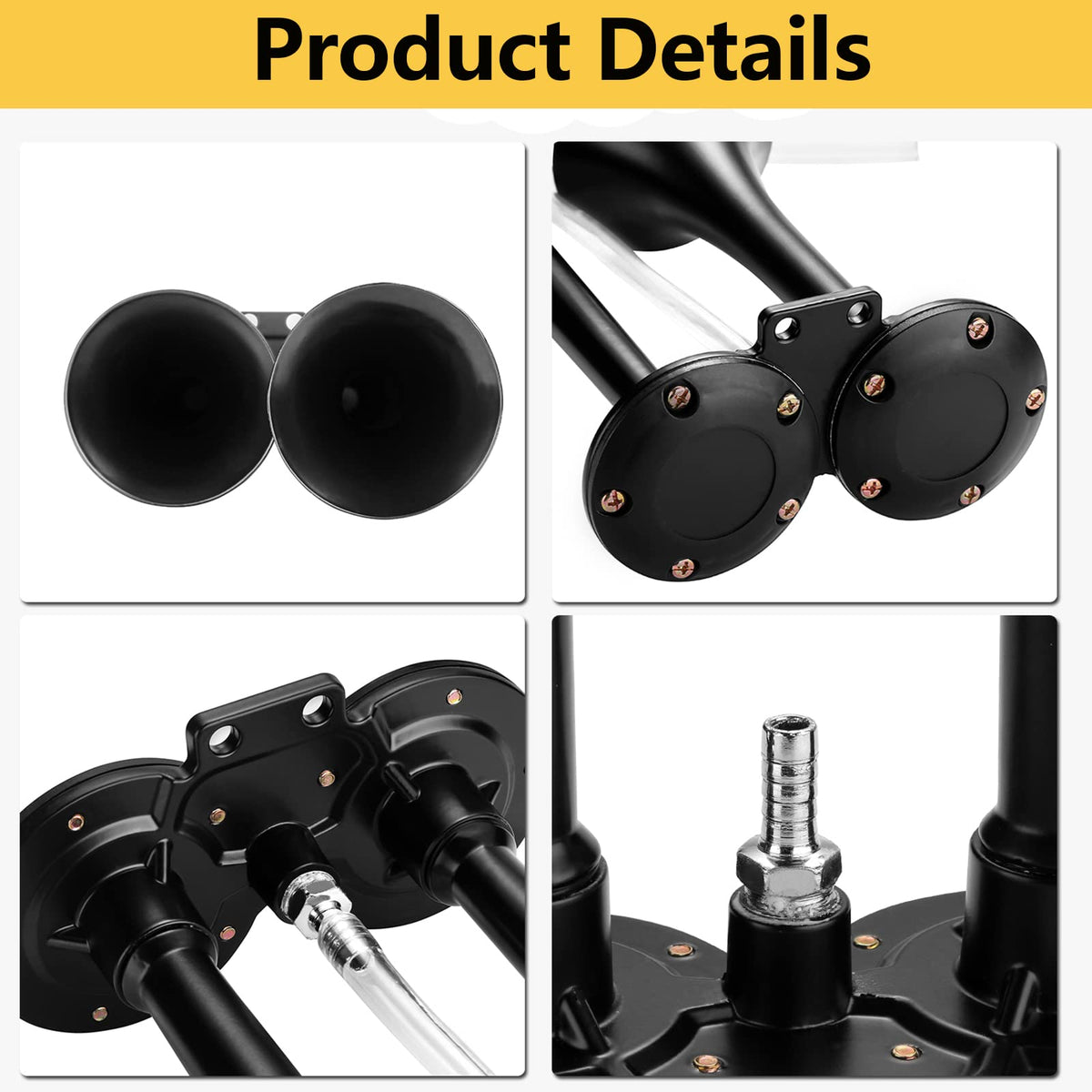 HK horn beside credit card showing compact size and installation convenience