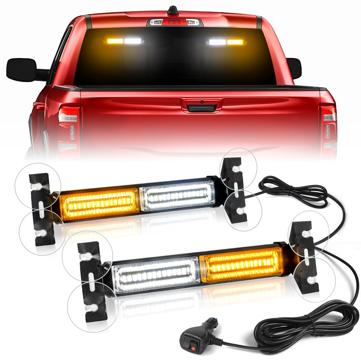 HLauto front view light bar showing bright amber and white LEDs for better visibility