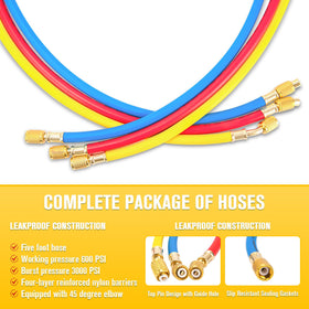 HLHgirl hoses stretched alongside ruler showing five-foot length for reach