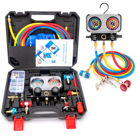 HLHgirl front view of manifold assembly showing color-coded gauges for quick readings