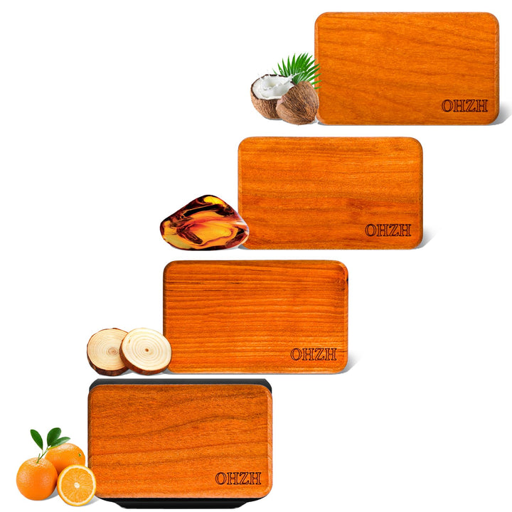 HLLNWB front packaging showing four wooden scent blocks and included clips for tidy storage