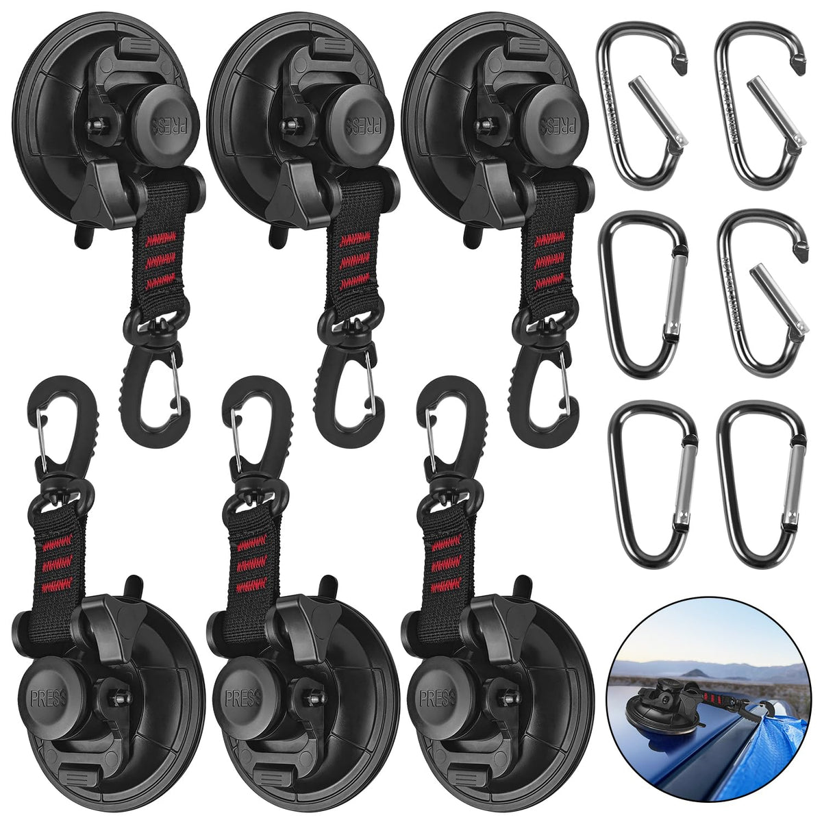 HLOGREE front packaging showing six suction anchors and buckles for quick setup benefit